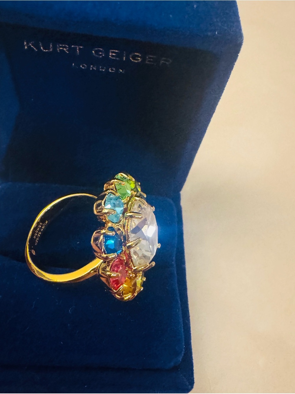Kurt Geiger Multicolor London Rainbow Statement Ring 7.5 Size